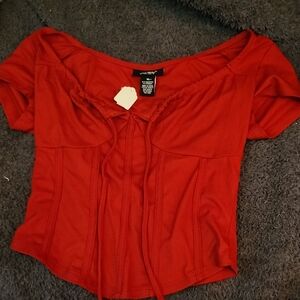 SHEIN Red Sweetheart Neck Blouse